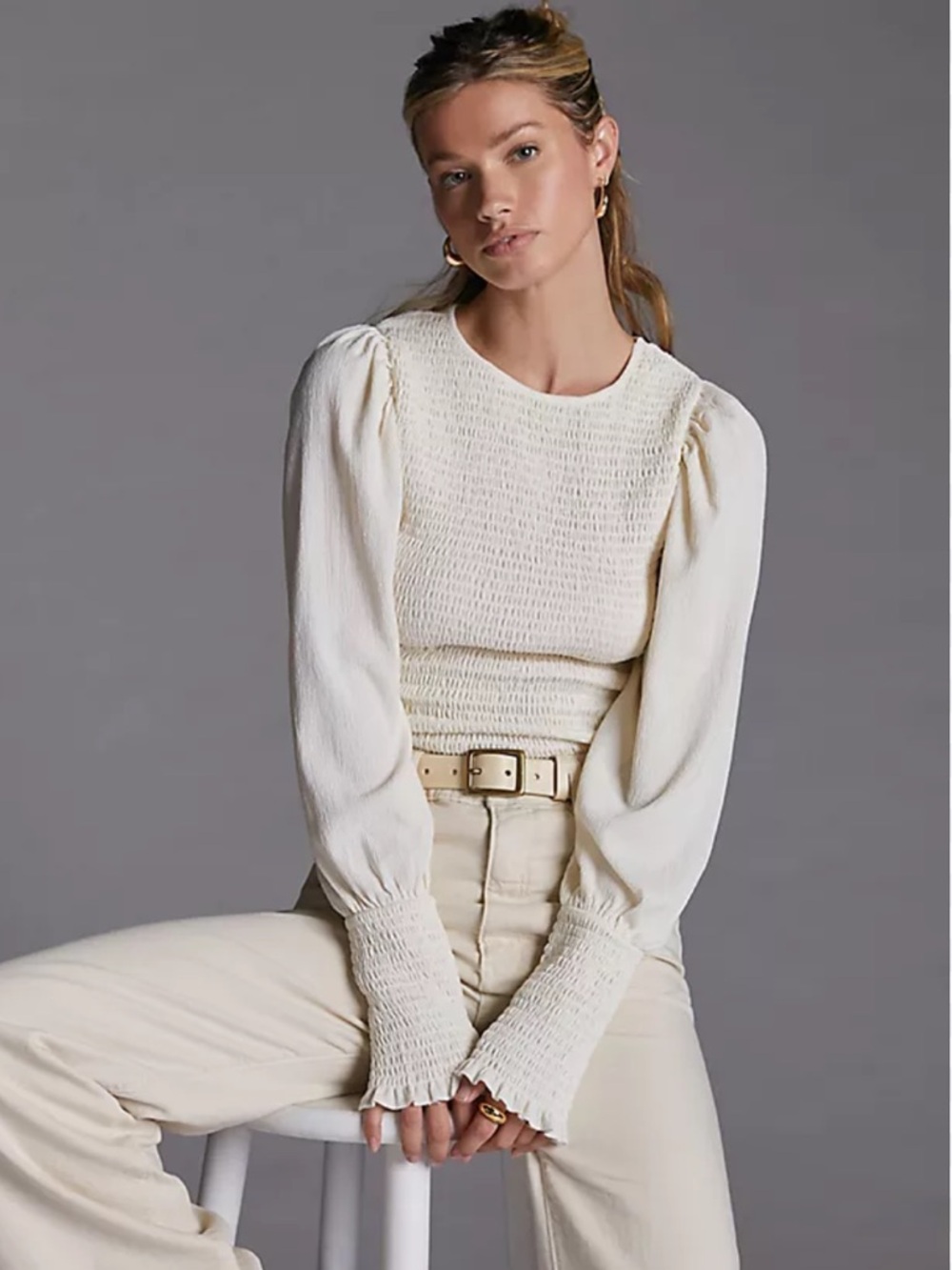 Anthropologie Smocked Puff Sleeve Top